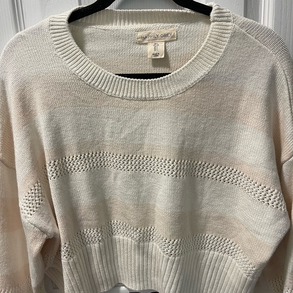 Cream Crew Neck Sweater with Ribbed Details - Picture 2 of 4